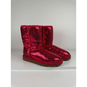 UGG Classic Red Sparkle Sequin‎ Boots Limited Holiday Edition Women's Sz 6 Rare